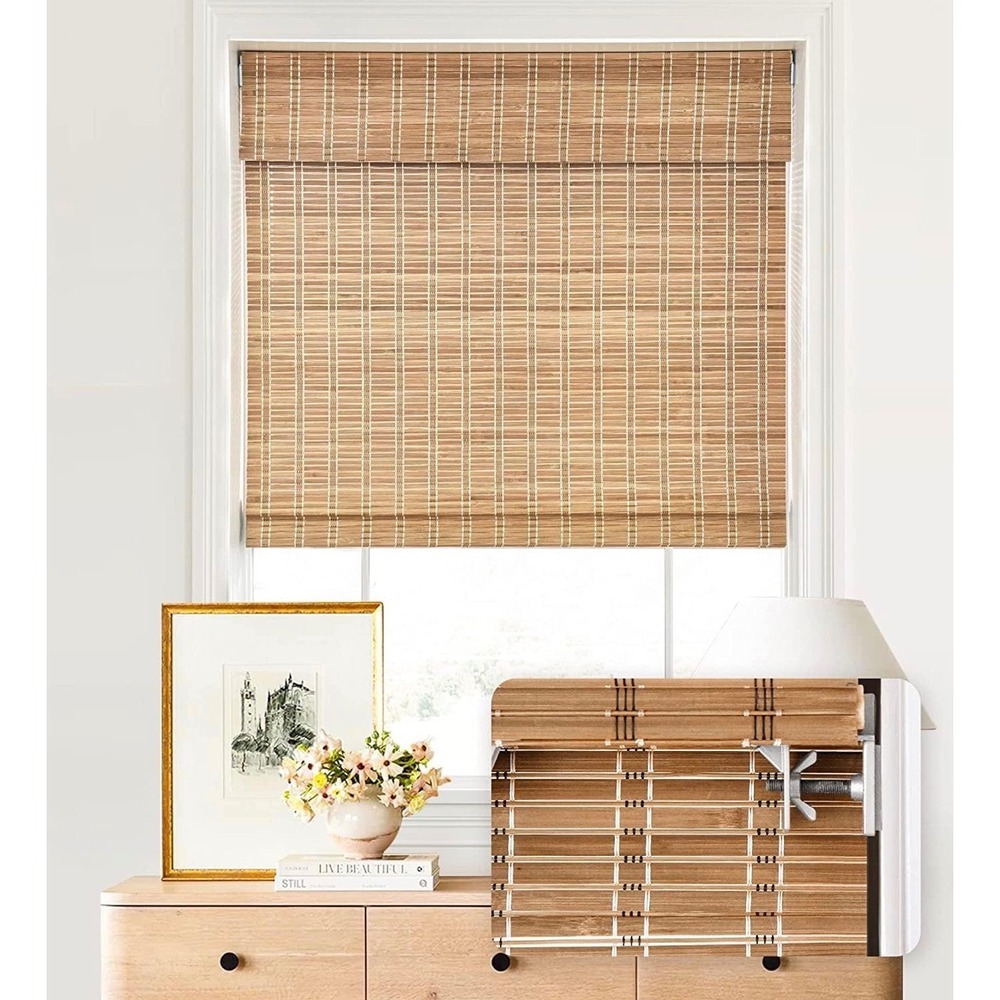 LazBlinds No Drill Cordless Bamboo Roman Shades 21x64 Window Blinds Hippie Boho